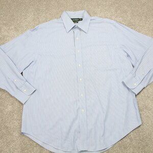LAUREN Ralph Lauren Dress Shirt Mens 17, 34/35‎ Blue Non-Iron 100% Cotton L/S